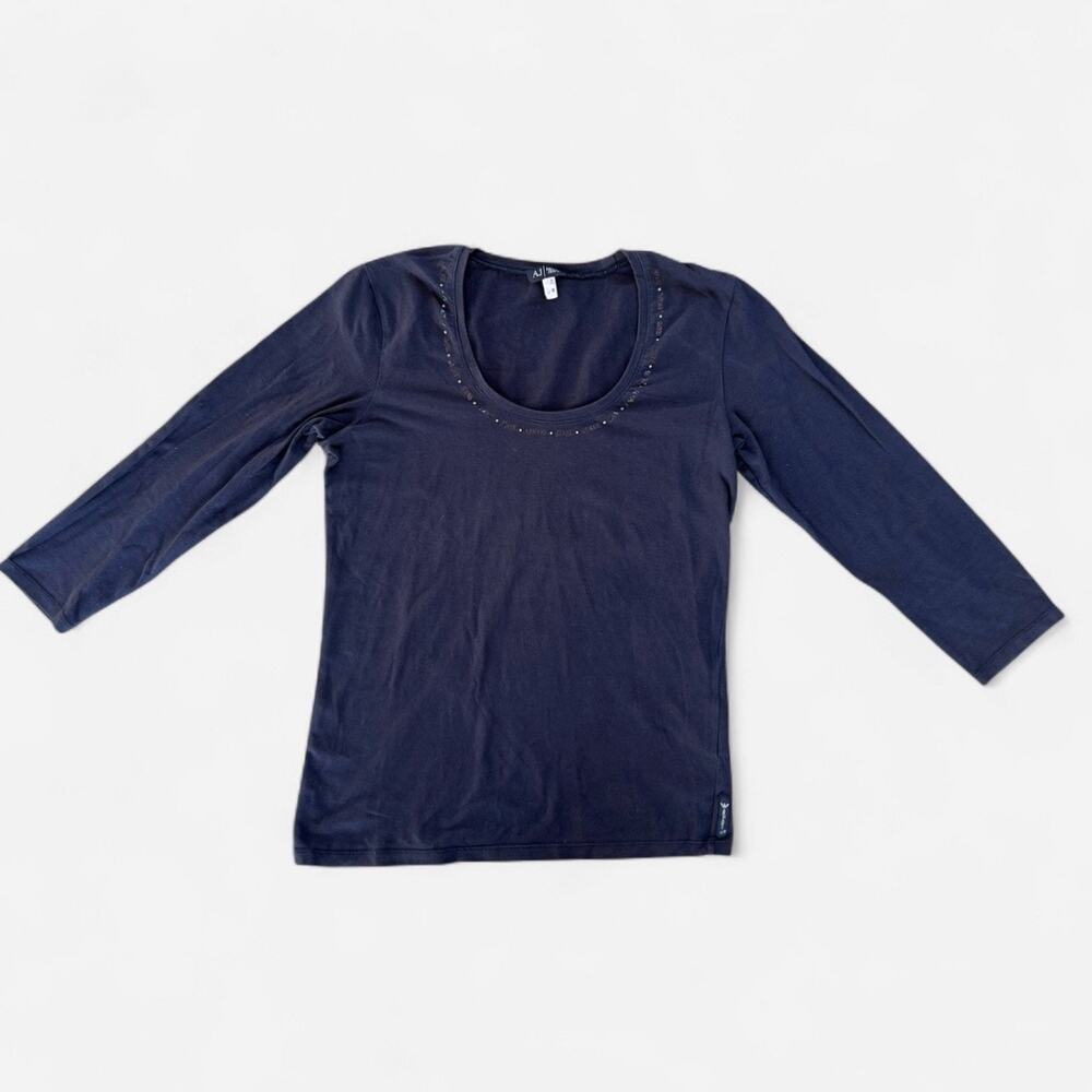 Armani Jeans Logo Scoop Neck 3/4 Sleeve Top